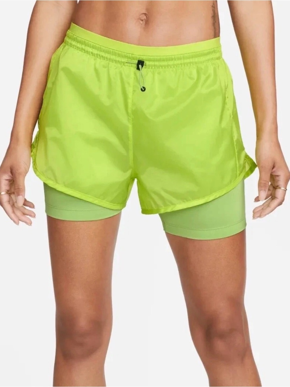 NWTWomen's SMALL Nike Icon Clash Tempo Luxe 2-in-1 Mid-Rise Green Running Shorts
